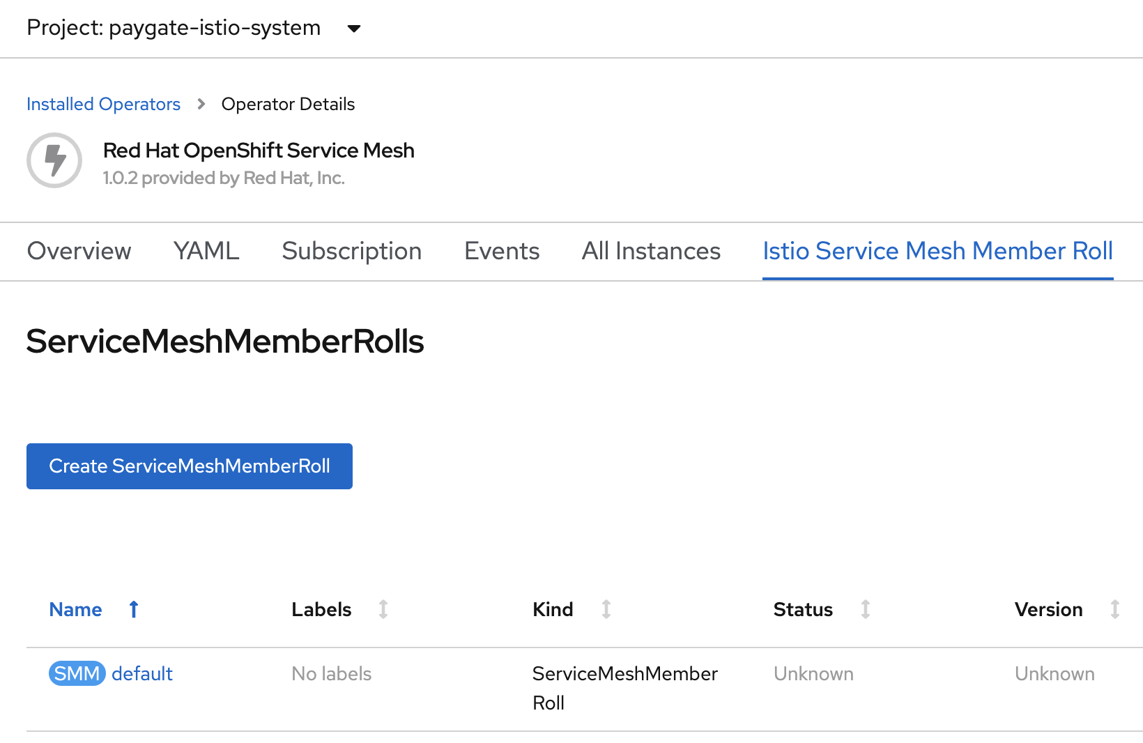 Create ServiceMesh Member Roll on Openshift Console