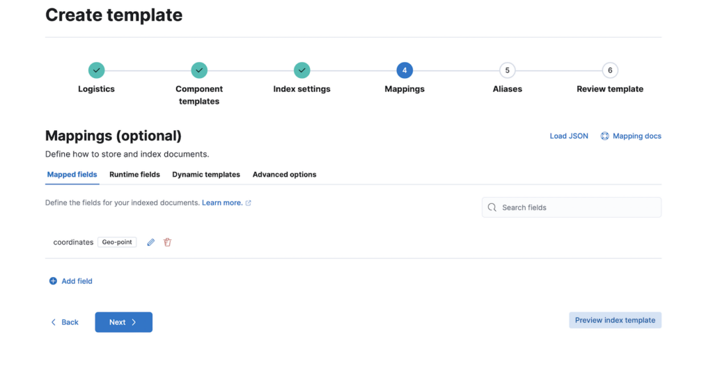 Kibana Index Templates Fiels Mappings