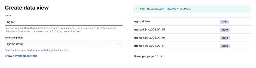 Create Data View for Nginx Indices in the Kibana